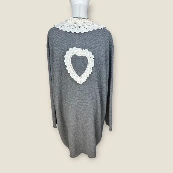 POL‎ NWOT SZ LGE Gray Cable Knit Lace Collar heavy Long Cardigan Sweater Dress - Picture 6 of 13